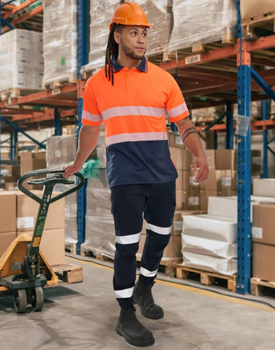 WP28HV PLANETT cuffed cotton stretch drill pants with orange navy polo
