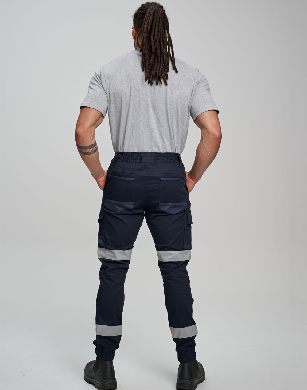 PLANETT WP28HV cotton stretch drill cuffed work pants with silver tape