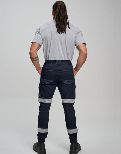 PLANETT WP28HV cotton stretch drill cuffed work pants with silver tape