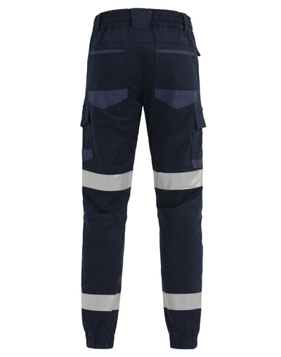 PLANETT WP28HV taped cotton stretch drill cuffed work pants, navy w reflective stripes