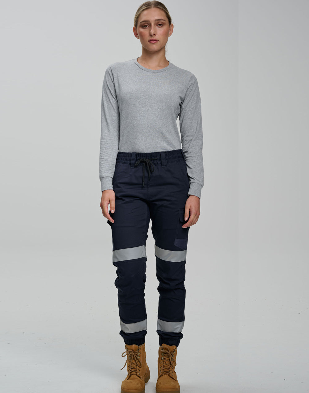 PLANETT WP28HV cotton stretch drill cuffed work pants with reflective stripes