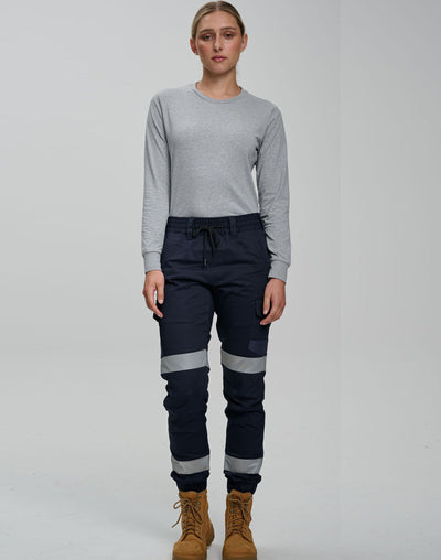 PLANETT WP28HV cotton stretch drill cuffed work pants with reflective stripes
