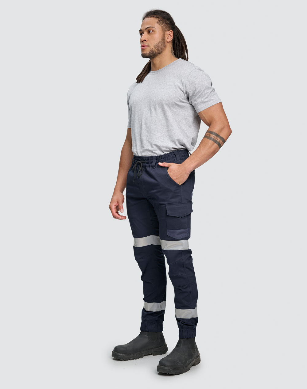 PLANETT WP28HV taped cotton stretch drill cuffed work pants rear view