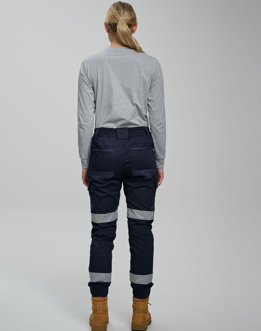 PLANETT WP28HV cotton stretch drill cuffed work pants with reflective stripes