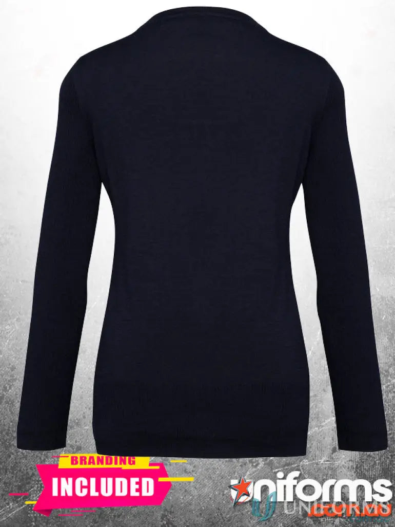 Navy long-sleeved wool shirt from Plumbers Choice EMB Ladies Cardigan uniform collection
