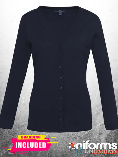 Navy blue wool button-down cardigan from Plumbers Choice Ladies uniform collection