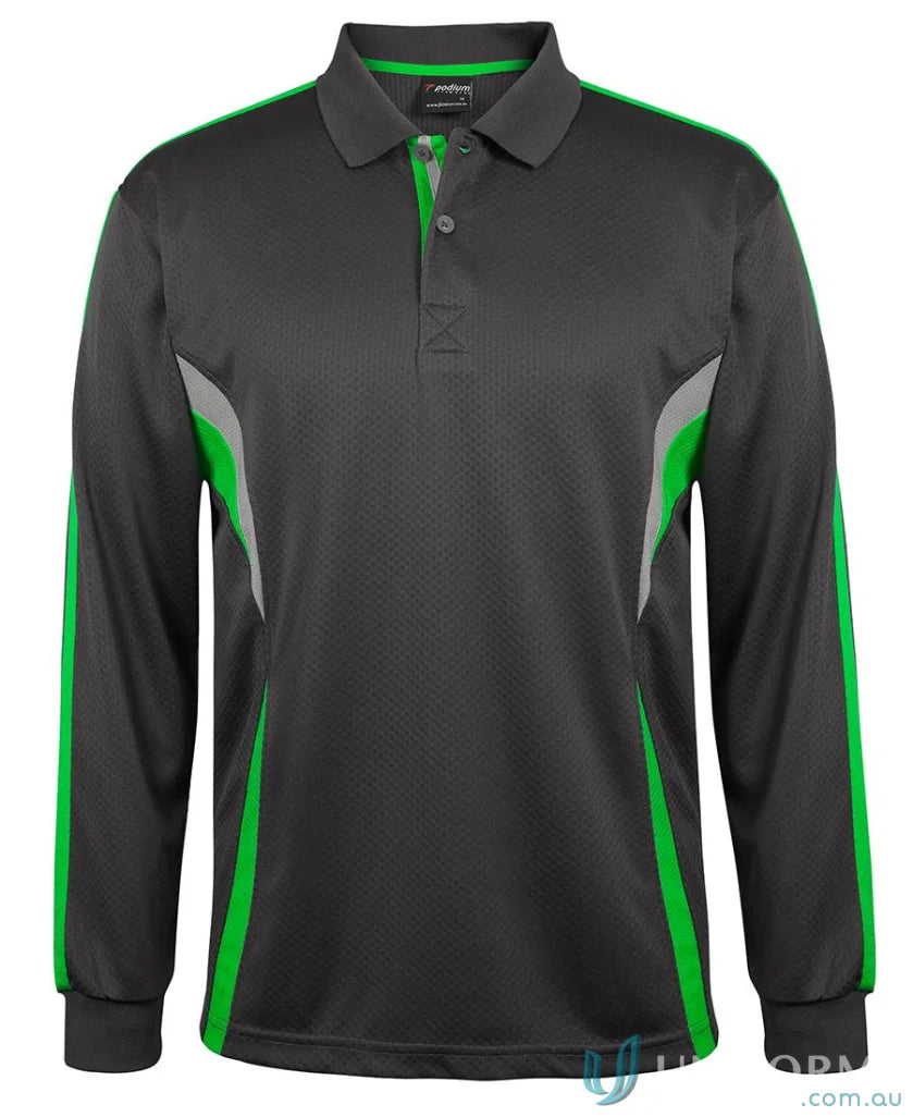 Jb’s Podium Cool long sleeve polo in black with green gray accents