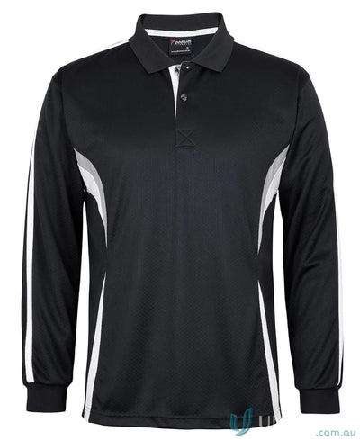 Jb’s Podium Cool long sleeve polo in black with white silver stripes