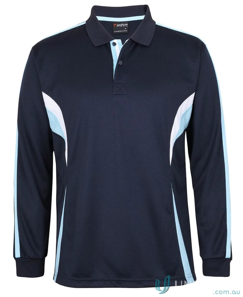 Jb’s Podium Cool long sleeve polo in dark navy with stripes