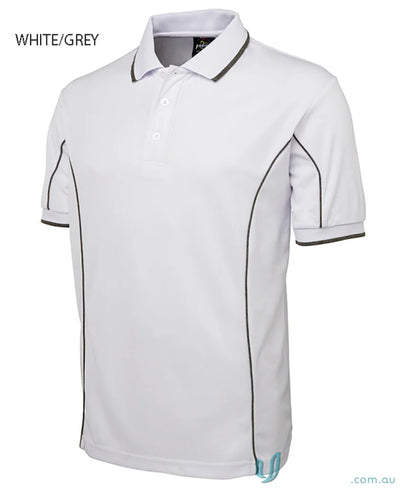 White and gray JBs Podium Piping Polo made with podium cooling fabric, piping short sleeve