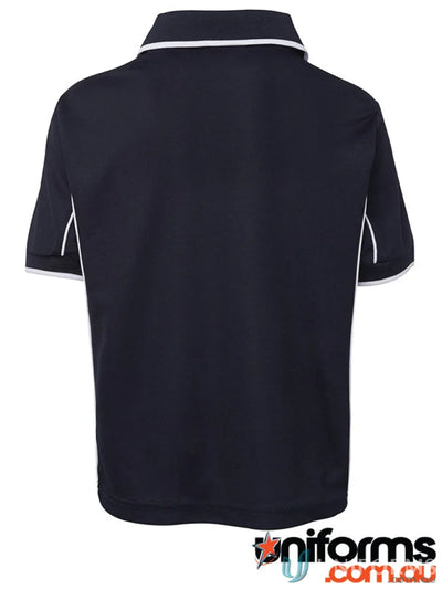 Kids Navy Polo Shirt with White Trim in JBs Kids Podium Piping featuring Podium Cool fabric