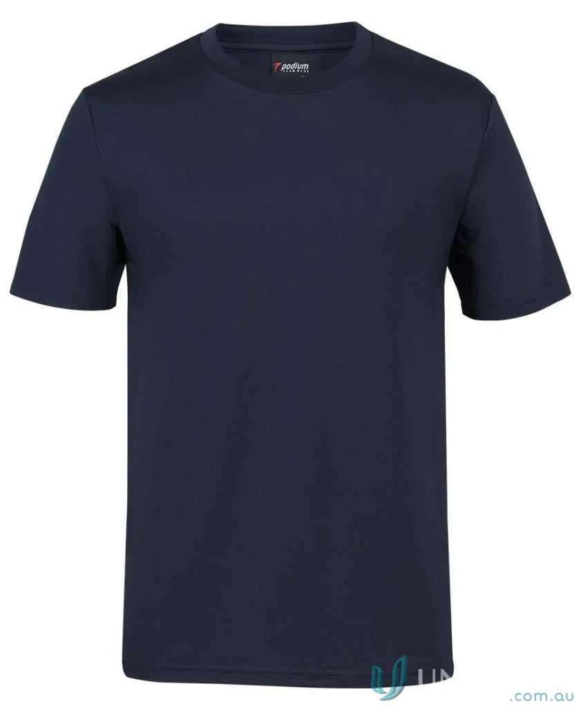 Plain navy Podium Stretch Tee with crew neck, Podium Cool™ moisture-wicking fabric