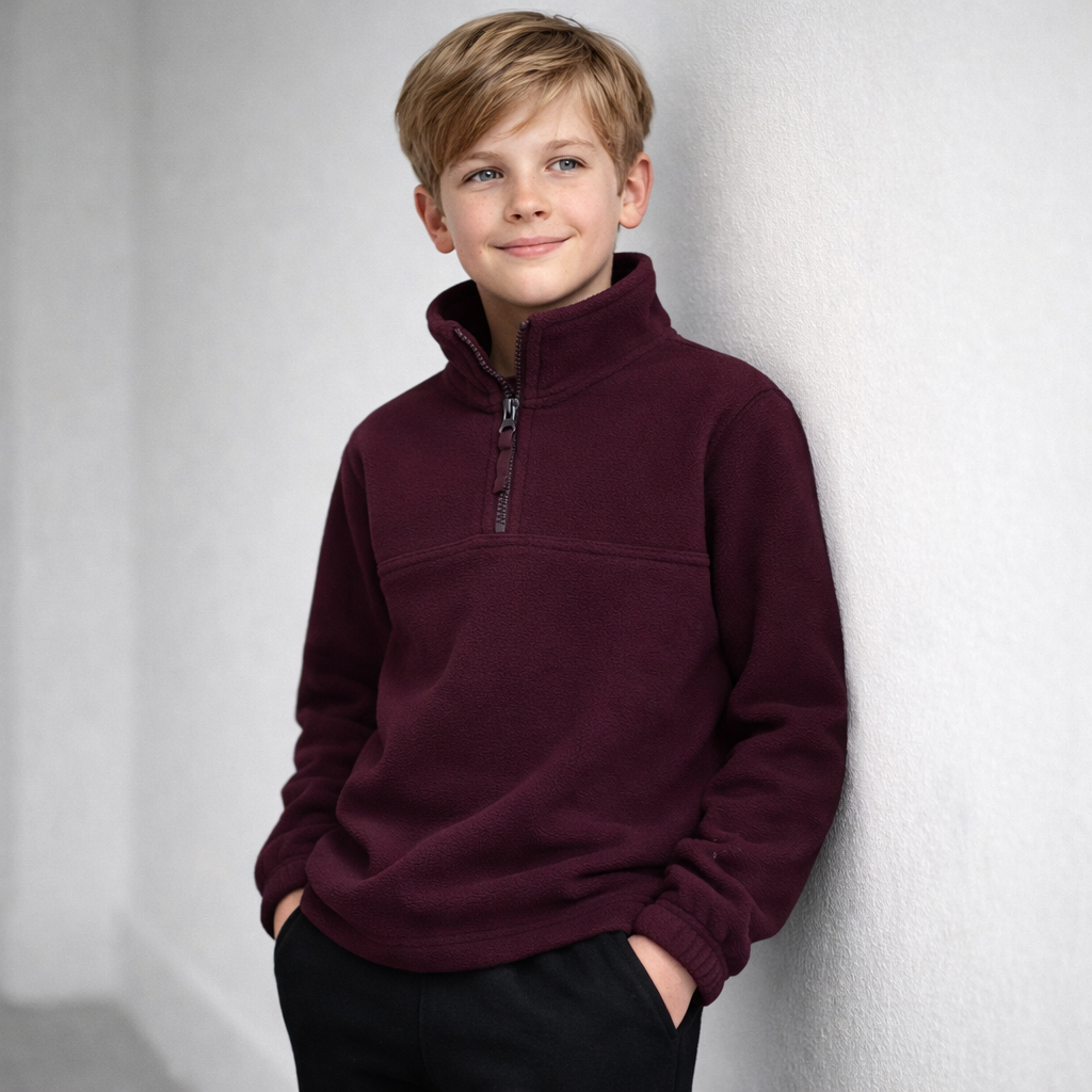 PolarTech kids half zip maroon pullover 290gsm polar fleece low-pill