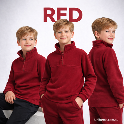 Red PolarTech kids half zip 290gsm polar fleece low-pill pullover