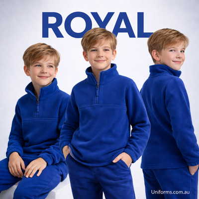 PolarTech Kids half zip royal blue fleece low-pill 290gsm set