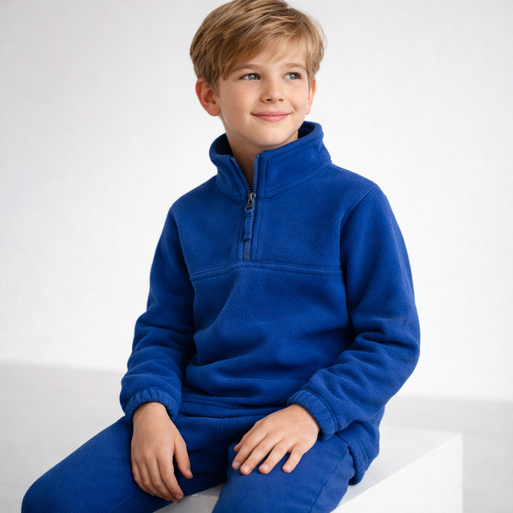 Royal blue PolarTech kids half zip 290gsm polar fleece low-pill pullover