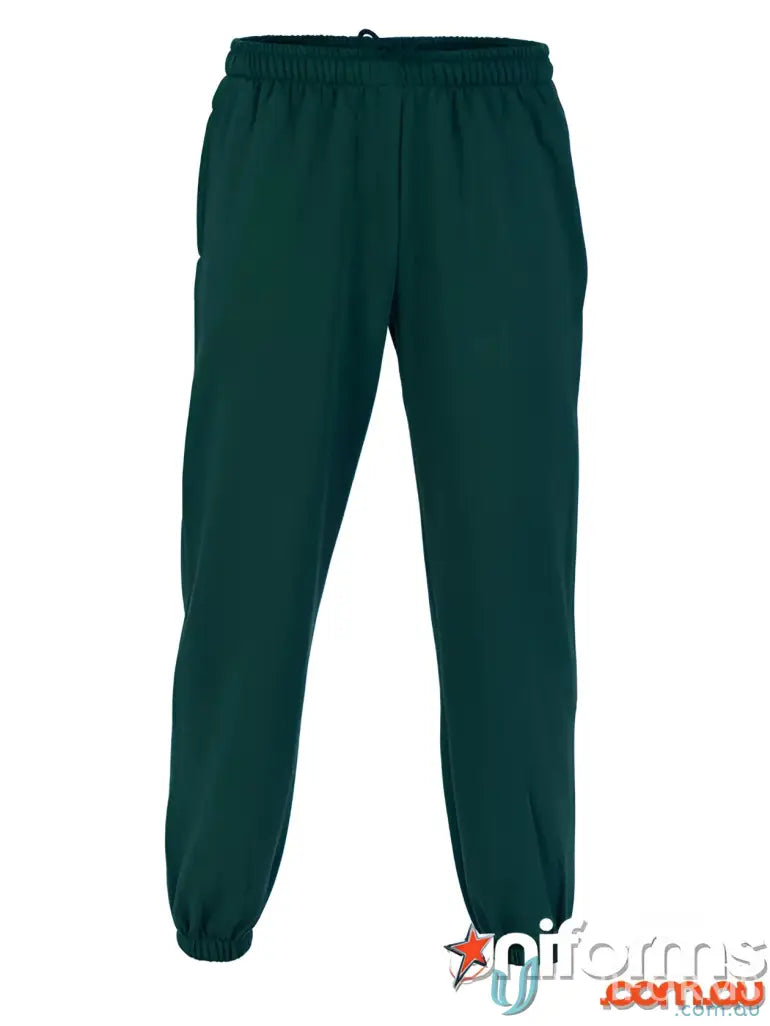 Green fleecy track pants made of poly cotton fleecy material for cozy comfort