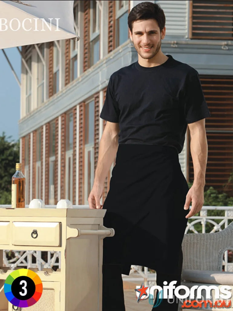 Bocini WA0678 Polyester Drill Half Apron Without Pocket in Black front product image