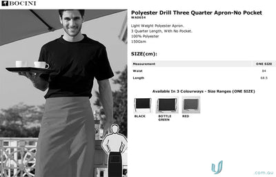 Bocini WA0654 Polyester Drill Three Quarter Apron Without Pocket
