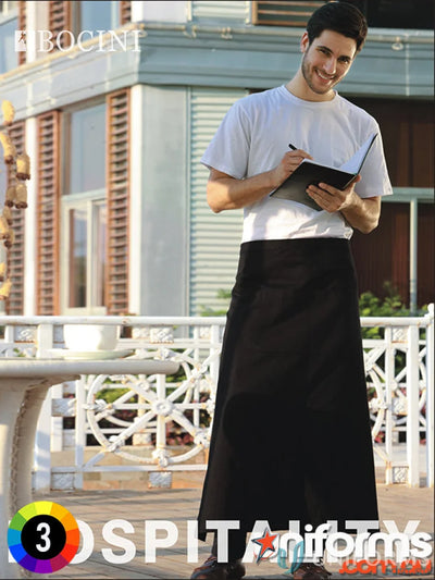 Bocini WA0601 Polyester Drill Three Quarter Apron Without Pocket in Black front product image