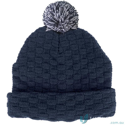 Navy blue Pom Pom Beanie with double layer knit and cute pompom on top