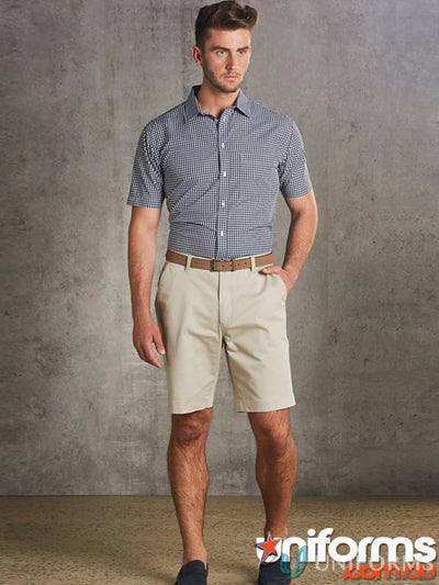 Man in checked shirt and khaki shorts wearing Pool Mens Chino Shorts for a casual look