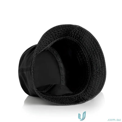 Black cotton bucket hat with reinforced brim and wide brim, lightweight and stylish