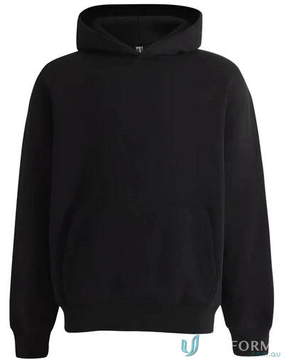 Black hooded fleece hoodie made with recycled polyester premium fleece, oversized style