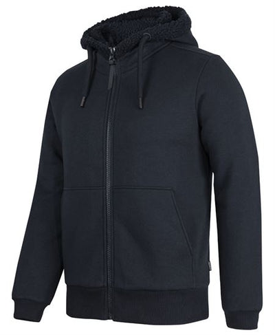Premium full-zip shepherd hoodie with fleece-lined hood and ribbed cuffs