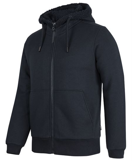 Premium full-zip shepherd hoodie with fleece-lined hood and ribbed cuffs
