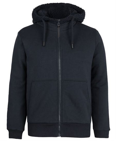 Premium full-zip shepherd hoodie in black with fleece-lined hood