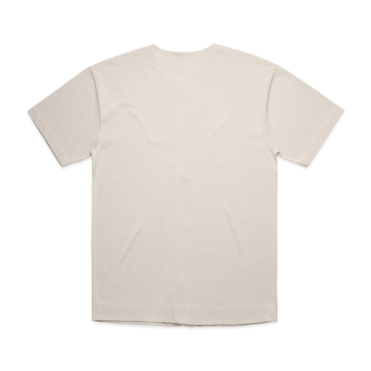 Cream-colored crew neck t-shirt with short sleeves and a relaxed fit.