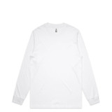 White long-sleeved t-shirt with small logo on left chest.