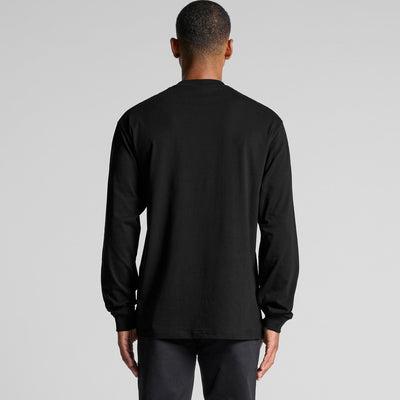 Black long-sleeve crew neck t-shirt with ribbed cuffs and hem, made of cotton.