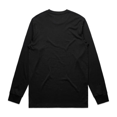 Black long-sleeved t-shirt with a crew neck and ribbed cuffs.
