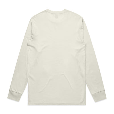 White long-sleeved t-shirt with ribbed cuffs and hem, likely made of cotton or polyester blend.