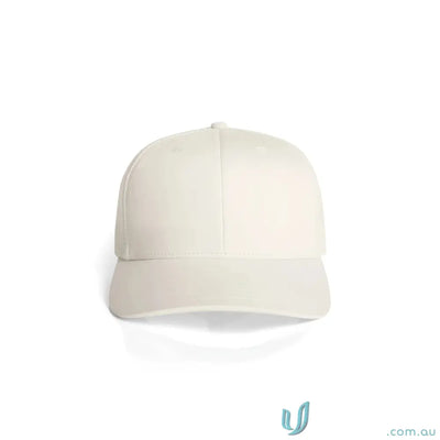 Off-white recycled polyester trucker cap with shallow curved brim and structured crown