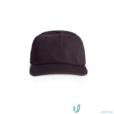 Dark purple cotton cap with flat peak, metal clasp, and tonal under-peak lining