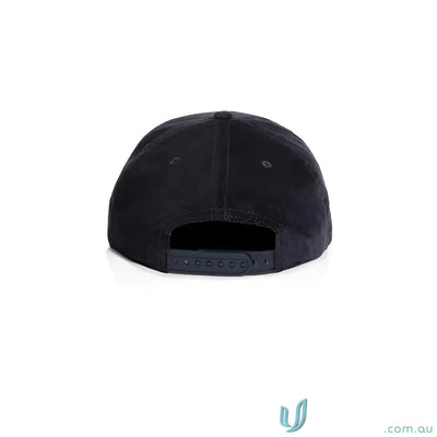 Dark blue unstructured five-panel cap with 16-wale partridge cord and matte nylon rope