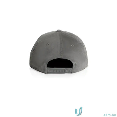 Plain gray unstructured five-panel cap with 16-wale partridge cord and matte nylon rope