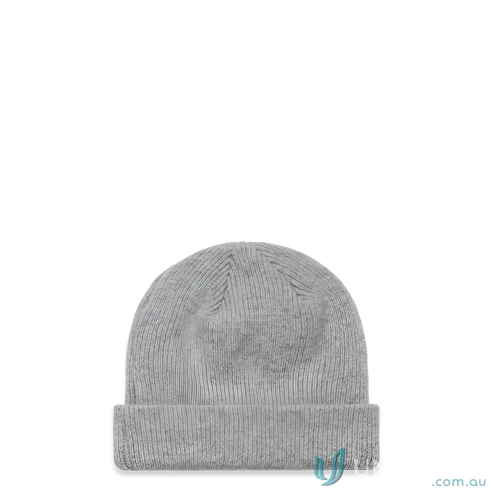 Heather grey knit beanie with cuffed hem and longer body from Premium Wool Blend line
