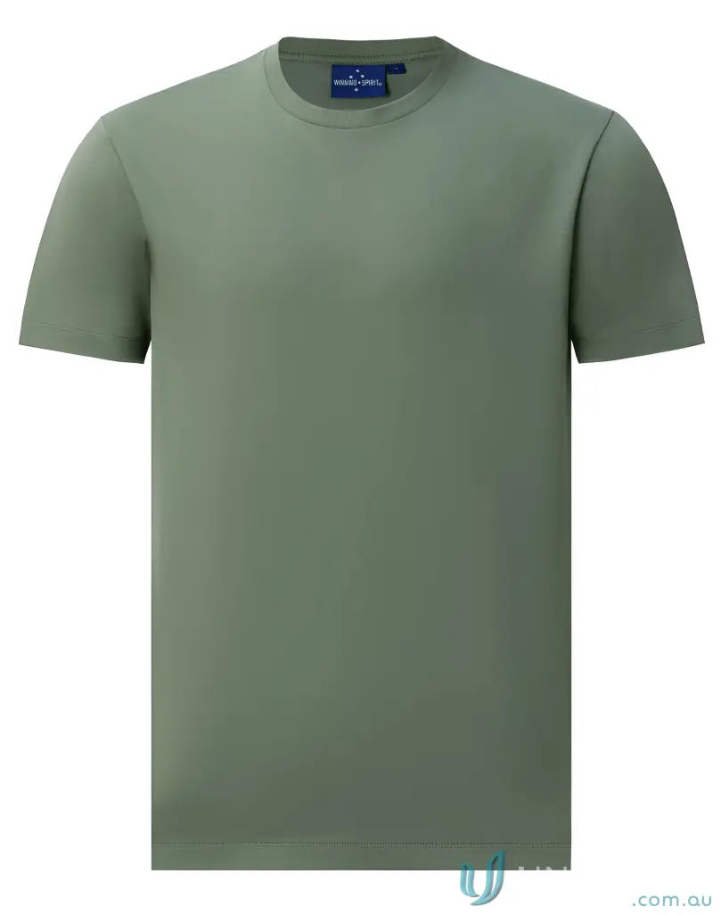 Olive green crew neck cotton face tee from the winning spirit premium line