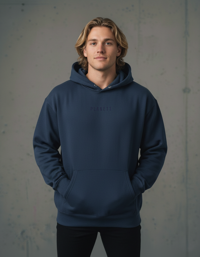 Navy blue premium oversized slate hoodie with subtle embroidered logo perfect for work uniforms and workwear