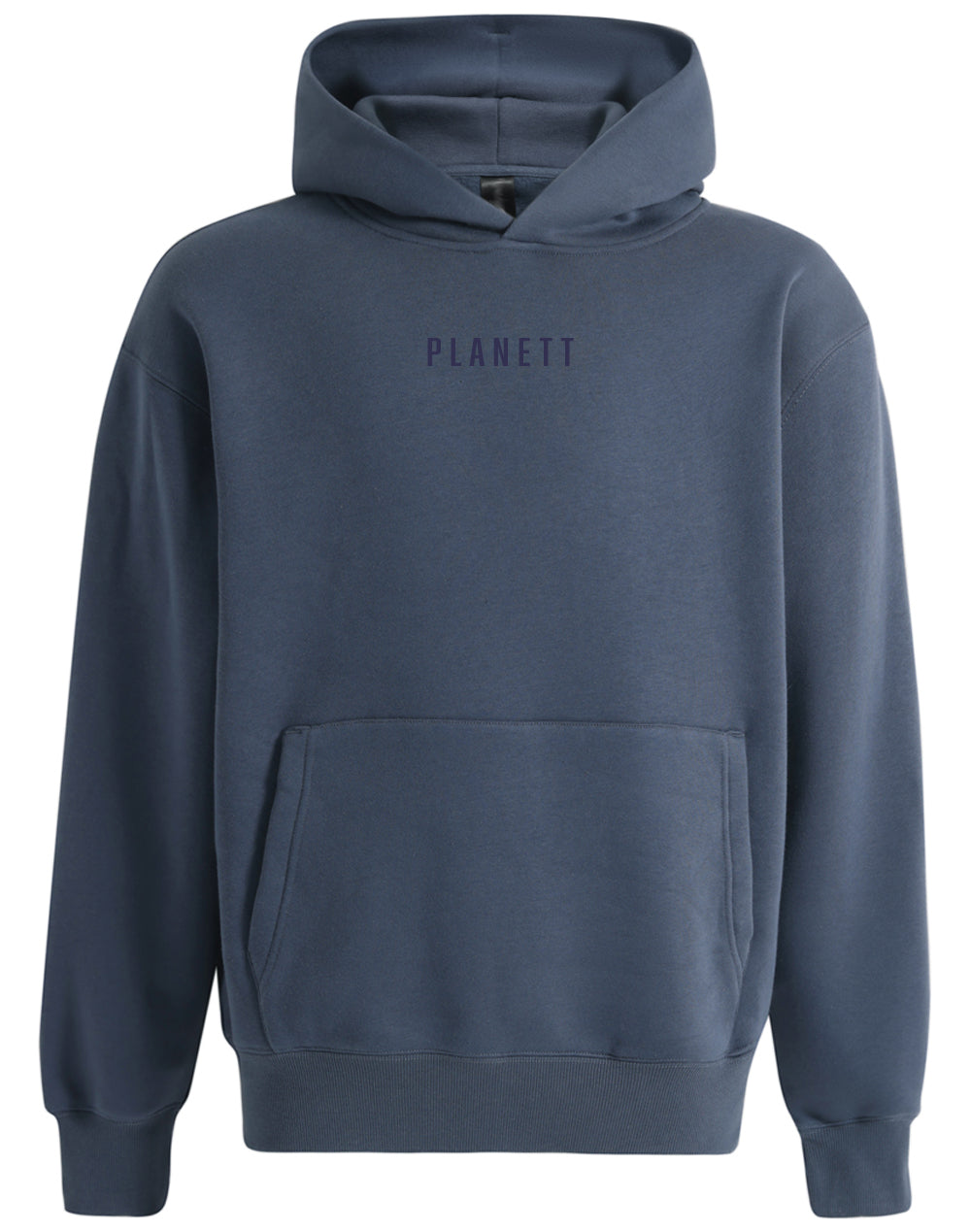 Premium oversized slate hoodie in navy blue with subtle chest logo and ribbed cuffs perfect for work uniforms and workwear