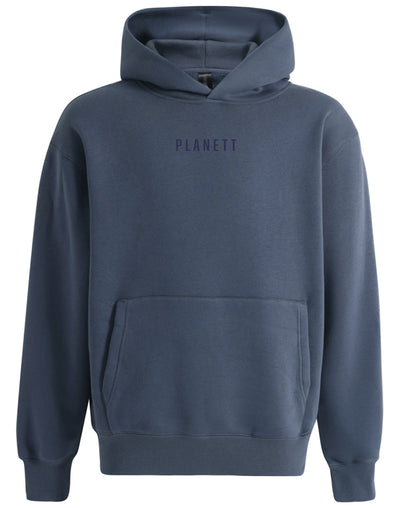 Premium oversized slate hoodie in navy blue with subtle chest logo and ribbed cuffs perfect for work uniforms and workwear