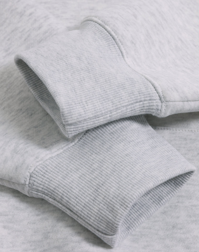 Premium oversized white marle hoodie with ribbed cuffs in soft light gray heathered knit ideal for work uniforms and workwear