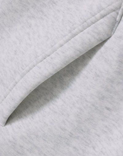Light gray heathered fleece fabric with visible stitching on premium oversized white marle hoodie for workwear uniforms