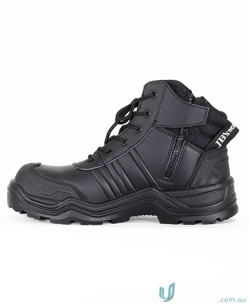 Black leather work boot with resistant sole for uniforms in tough work conditions