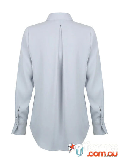 Light blue long-sleeved Quinn soft top blouse perfect for uniforms