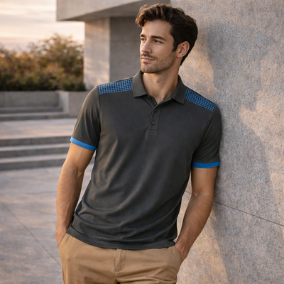 Ravenhall Polo p900ms galaxy short sleeve dark gray with blue grid shoulders